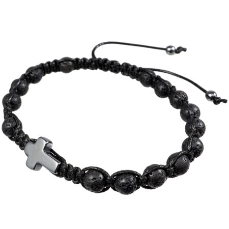 Damska lub chłopięca bransoletka różaniec sznurkowy na rękę ✞ lawa i hematyt WMB004