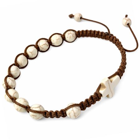 Bransoletka różaniec sznurkowy na rękę ✞ howlit kremowy WRB064B