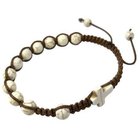 Bransoletka różaniec sznurkowy na rękę ✞ howlit kremowy WRB064B