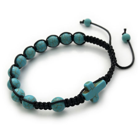 Bransoletka różaniec sznurkowy na rękę ✞ howlit turkusowy WRB071
