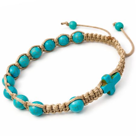 Bransoletka różaniec sznurkowy na rękę ✞ howlit turkusowy WRB072
