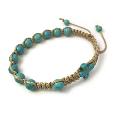 Bransoletka różaniec sznurkowy na rękę ✞ howlit turkusowy WRB072