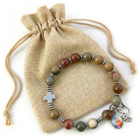 Różaniec bransoletka na rękę ✞ jaspis oceaniczny ✞ WRB084