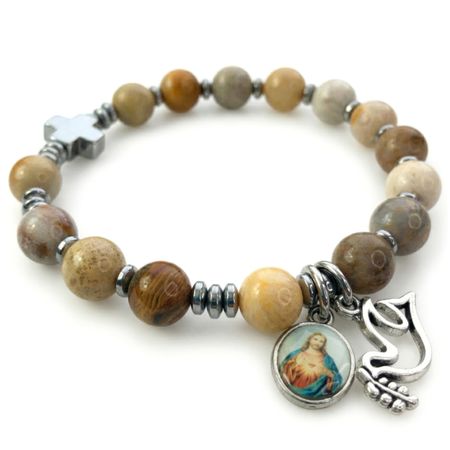 Różaniec bransoletka na rękę ✞ kamień chryzantemowy ✞ WRB085