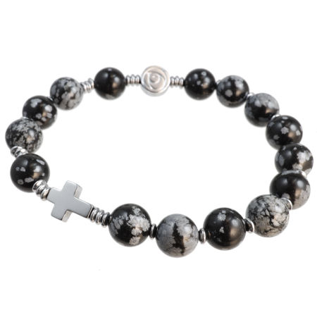 Różaniec bransoletka ✞ obsydian śnieżny WRB107