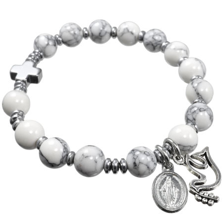 Różaniec bransoletka na rękę ✞ biały howlit ✞ WRB113