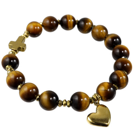 Różaniec bransoletka na rękę ✞ tygrysie oko brązowe WRB121