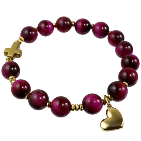 Różaniec bransoletka na rękę ✞ tygrysie oko różowe WRB122
