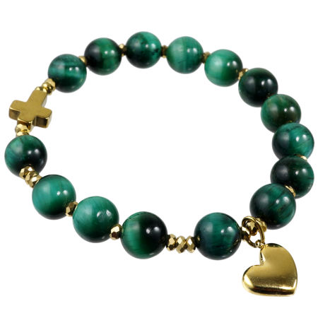 Różaniec bransoletka na rękę ✞ tygrysie oko zielone WRB123