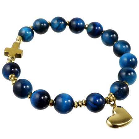 Różaniec bransoletka na rękę ✞ tygrysie oko niebieskie WRB124