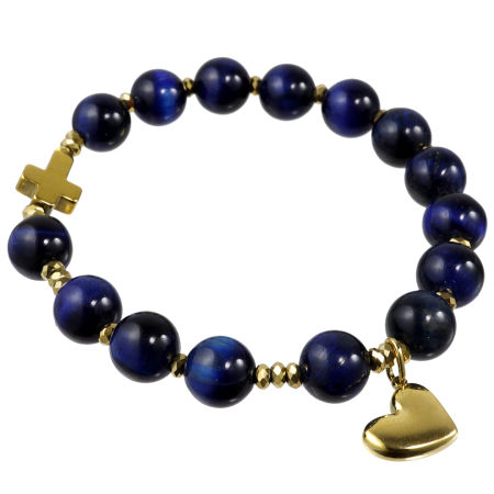 Różaniec bransoletka na rękę ✞ tygrysie oko granatowe WRB125
