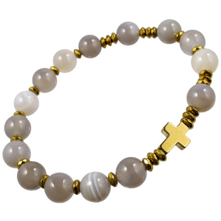 Różaniec bransoletka na rękę ✞ agat szary WRB126