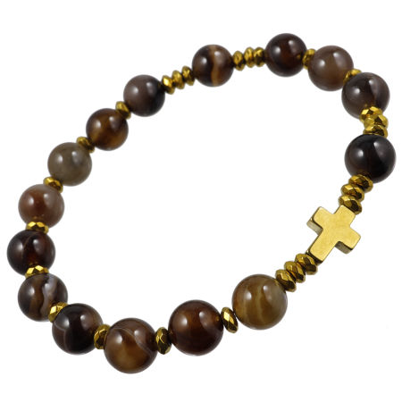 Różaniec bransoletka na rękę ✞ agat brązowy WRB127