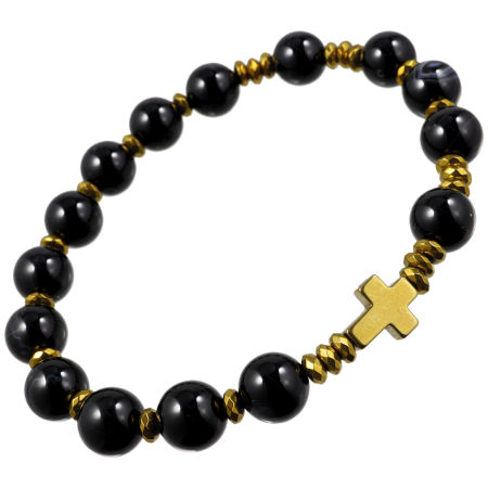 Różaniec bransoletka na rękę ✞ agat czarny WRB128