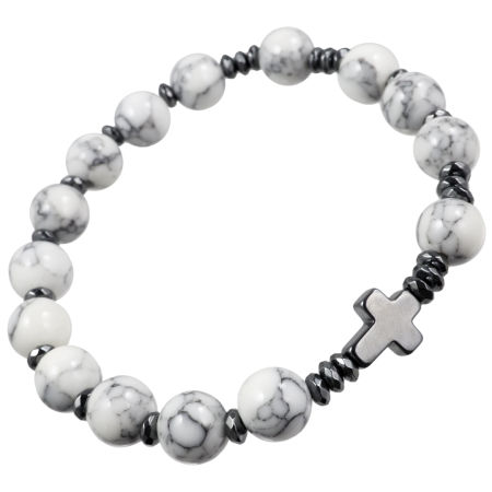 Różaniec bransoletka na rękę ✞ howlit i czarny hematyt WRB129
