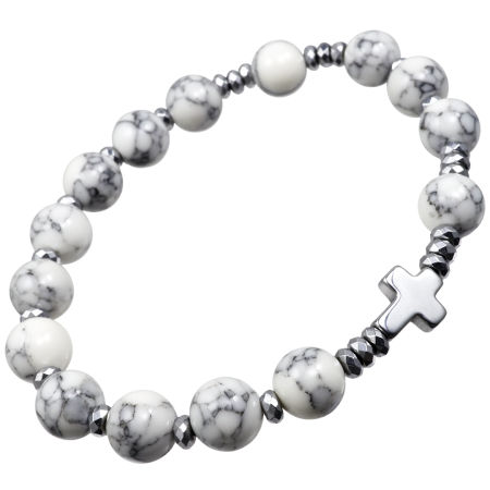 Różaniec bransoletka na rękę ✞ howlit i srebrny hematyt WRB130