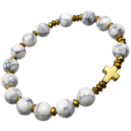 Różaniec bransoletka na rękę ✞ howlit i złoty hematyt WRB131