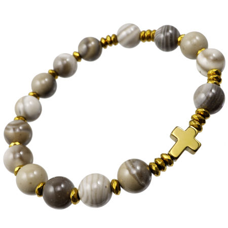 Różaniec bransoletka na rękę ✞ krzemień pasiasty WRB132
