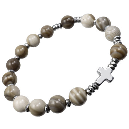 Różaniec bransoletka na rękę ✞ krzemień pasiasty WRB133