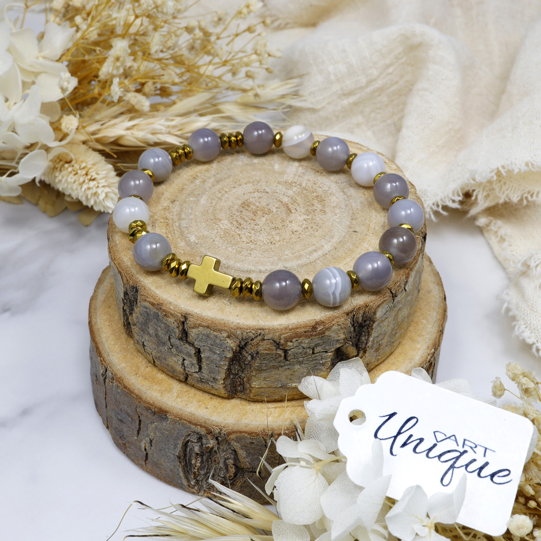 Różaniec bransoletka na rękę ✞ agat szary WRB126 - ArtUnique zdjęcie 1