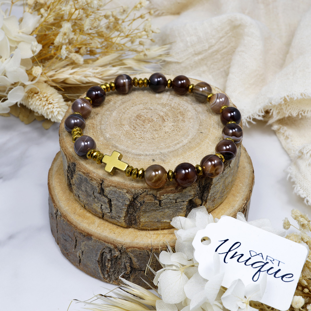 Różaniec bransoletka na rękę ✞ agat brązowy WRB127 - ArtUnique zdjęcie 1