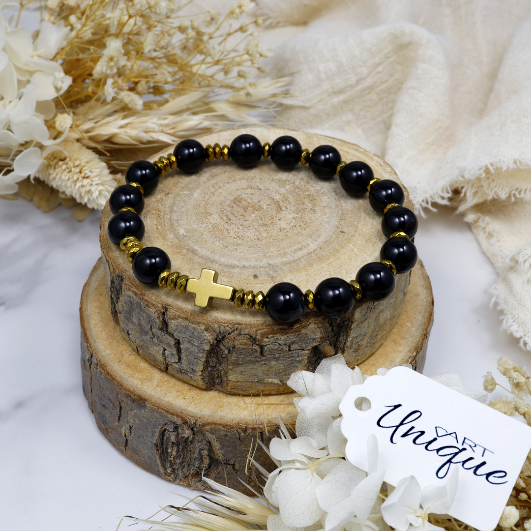 Różaniec bransoletka na rękę ✞ agat czarny WRB128 - ArtUnique zdjęcie 1