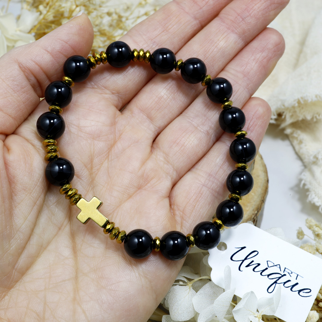 Różaniec bransoletka na rękę ✞ agat czarny WRB128 - ArtUnique zdjęcie 2