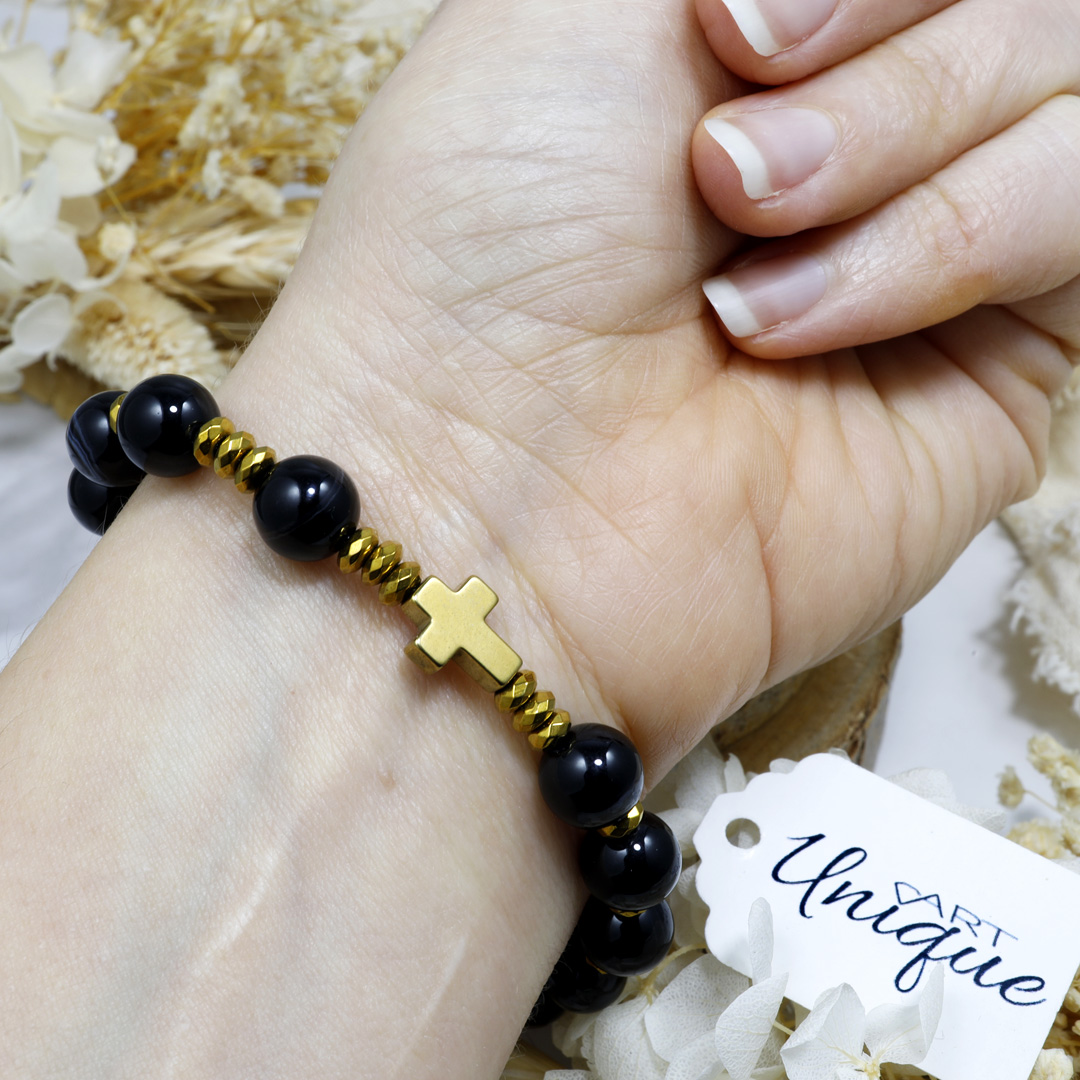 Różaniec bransoletka na rękę ✞ agat czarny WRB128 - ArtUnique zdjęcie 3
